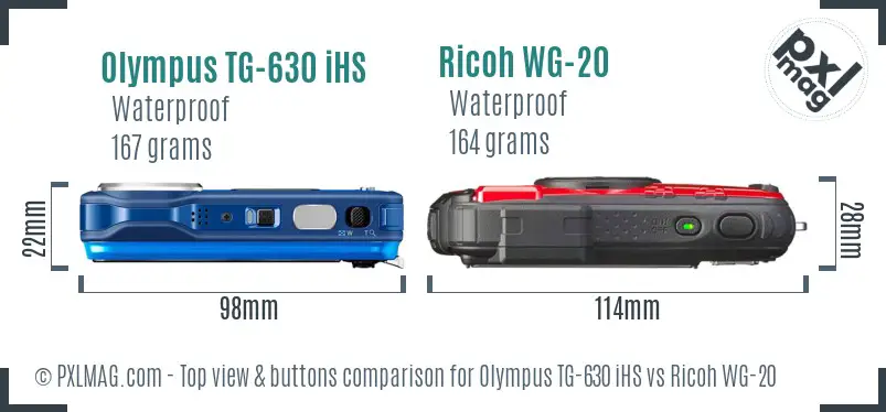 Olympus TG-630 iHS vs Ricoh WG-20 top view buttons comparison