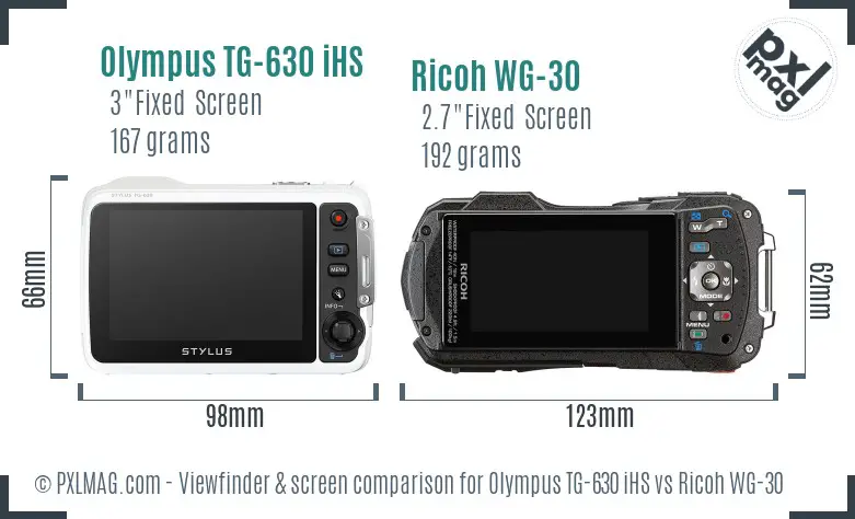 Olympus TG-630 iHS vs Ricoh WG-30 Screen and Viewfinder comparison