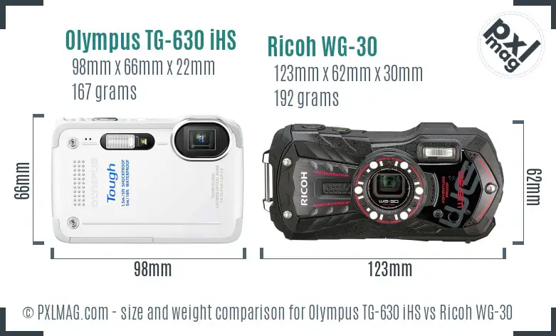 Olympus TG-630 iHS vs Ricoh WG-30 size comparison