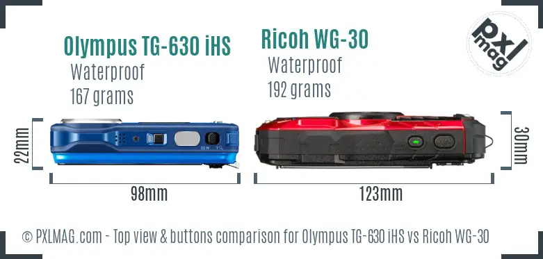 Olympus TG-630 iHS vs Ricoh WG-30 top view buttons comparison