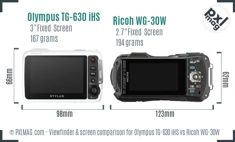 Olympus TG-630 iHS vs Ricoh WG-30W Screen and Viewfinder comparison