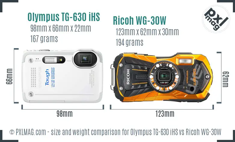 Olympus TG-630 iHS vs Ricoh WG-30W size comparison