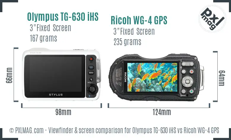Olympus TG-630 iHS vs Ricoh WG-4 GPS Screen and Viewfinder comparison