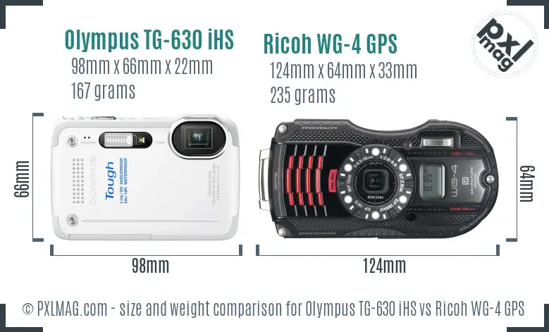 Olympus TG-630 iHS vs Ricoh WG-4 GPS size comparison