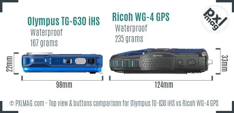 Olympus TG-630 iHS vs Ricoh WG-4 GPS top view buttons comparison