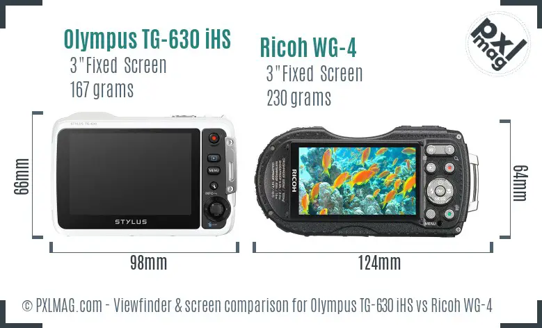 Olympus TG-630 iHS vs Ricoh WG-4 Screen and Viewfinder comparison