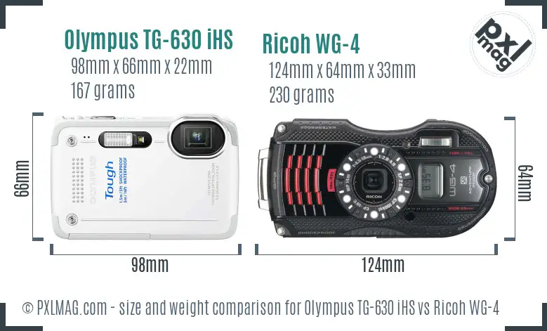 Olympus TG-630 iHS vs Ricoh WG-4 size comparison