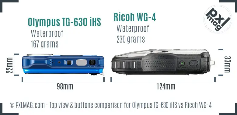 Olympus TG-630 iHS vs Ricoh WG-4 top view buttons comparison