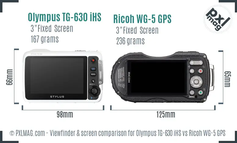 Olympus TG-630 iHS vs Ricoh WG-5 GPS Screen and Viewfinder comparison