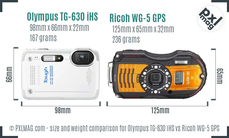 Olympus TG-630 iHS vs Ricoh WG-5 GPS size comparison