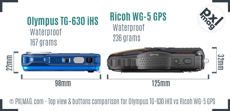 Olympus TG-630 iHS vs Ricoh WG-5 GPS top view buttons comparison