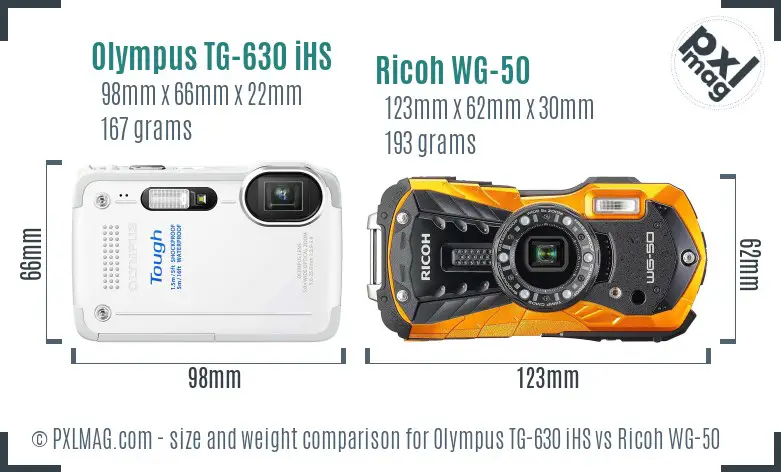 Olympus TG-630 iHS vs Ricoh WG-50 size comparison