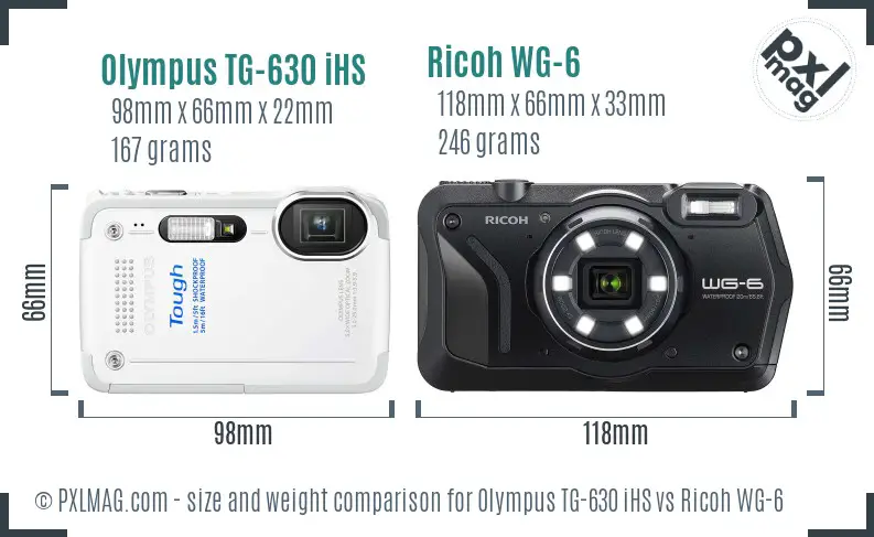 Olympus TG-630 iHS vs Ricoh WG-6 size comparison