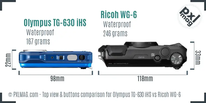 Olympus TG-630 iHS vs Ricoh WG-6 top view buttons comparison