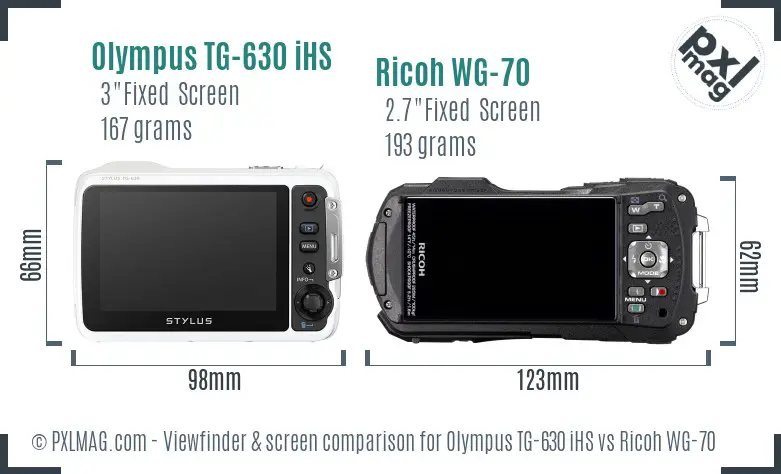 Olympus TG-630 iHS vs Ricoh WG-70 Screen and Viewfinder comparison
