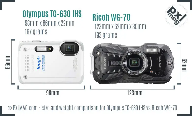 Olympus TG-630 iHS vs Ricoh WG-70 size comparison