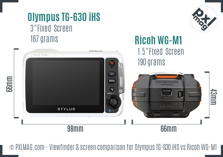 Olympus TG-630 iHS vs Ricoh WG-M1 Screen and Viewfinder comparison