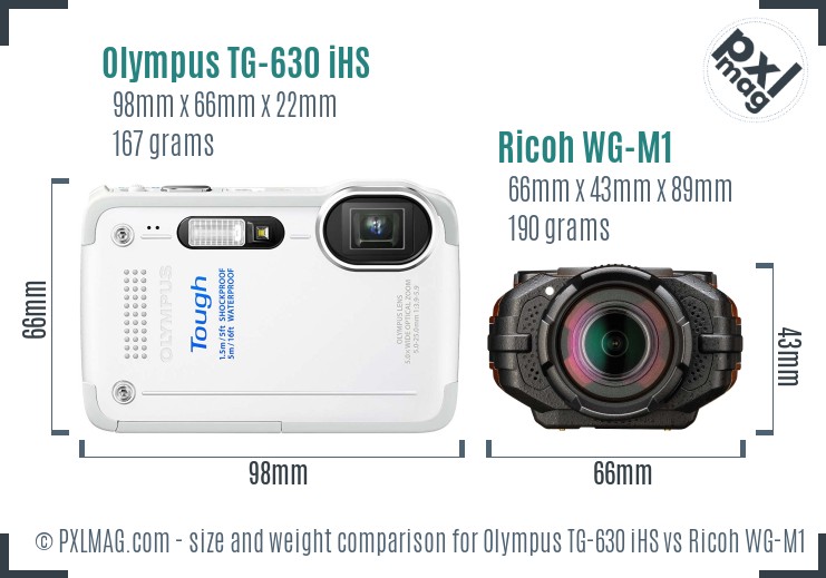 Olympus TG-630 iHS vs Ricoh WG-M1 size comparison