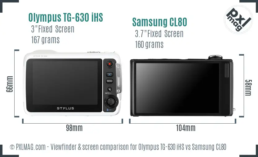 Olympus TG-630 iHS vs Samsung CL80 Screen and Viewfinder comparison