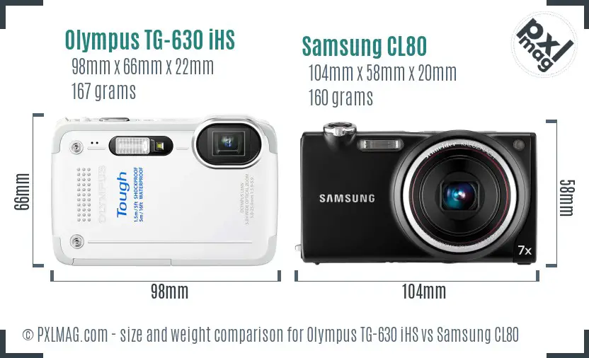 Olympus TG-630 iHS vs Samsung CL80 size comparison