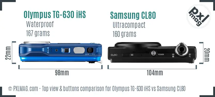 Olympus TG-630 iHS vs Samsung CL80 top view buttons comparison