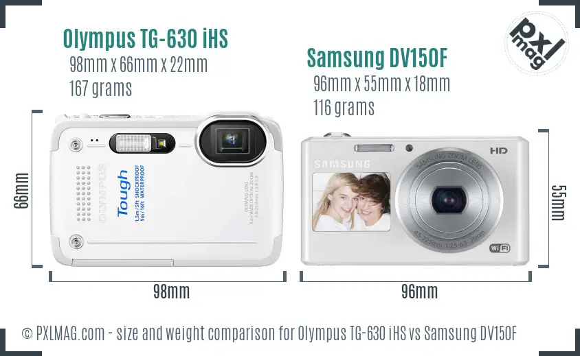 Olympus TG-630 iHS vs Samsung DV150F size comparison