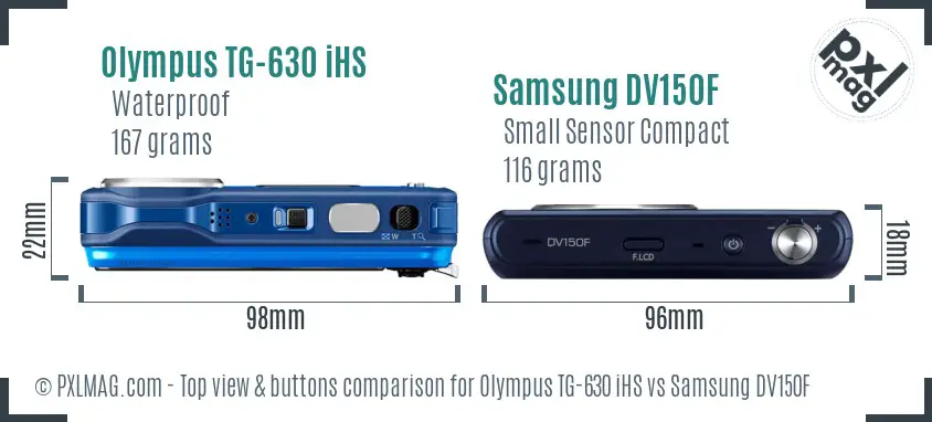 Olympus TG-630 iHS vs Samsung DV150F top view buttons comparison
