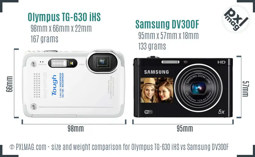 Olympus TG-630 iHS vs Samsung DV300F size comparison