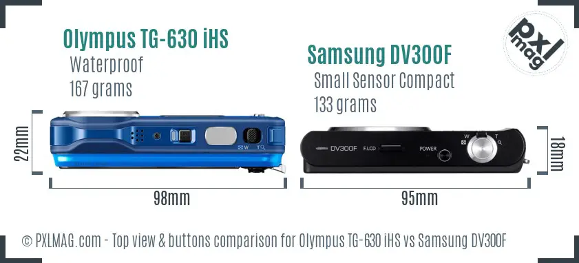 Olympus TG-630 iHS vs Samsung DV300F top view buttons comparison