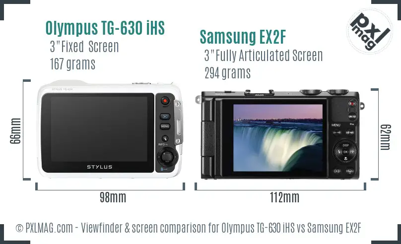 Olympus TG-630 iHS vs Samsung EX2F Screen and Viewfinder comparison
