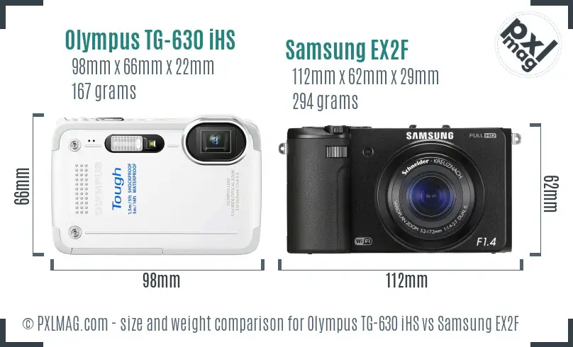 Olympus TG-630 iHS vs Samsung EX2F size comparison