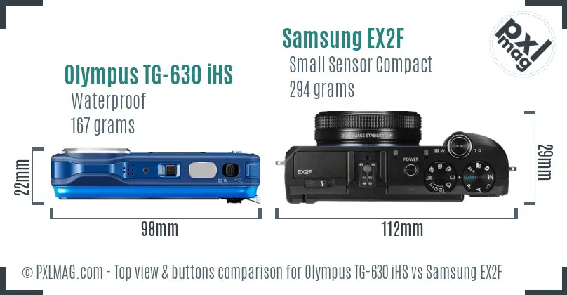 Olympus TG-630 iHS vs Samsung EX2F top view buttons comparison