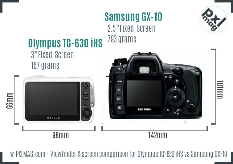 Olympus TG-630 iHS vs Samsung GX-10 Screen and Viewfinder comparison