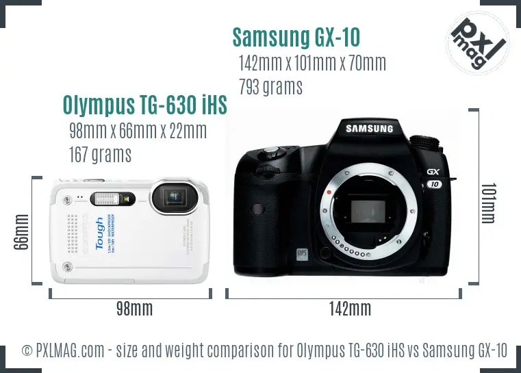 Olympus TG-630 iHS vs Samsung GX-10 size comparison