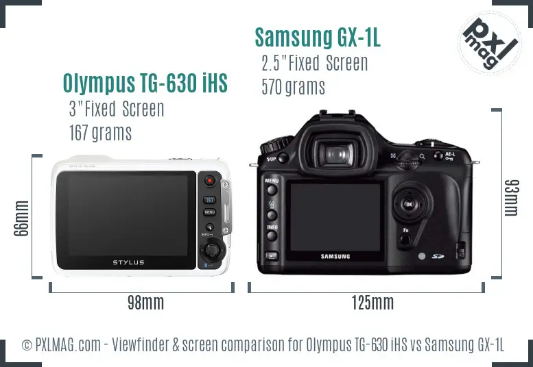 Olympus TG-630 iHS vs Samsung GX-1L Screen and Viewfinder comparison
