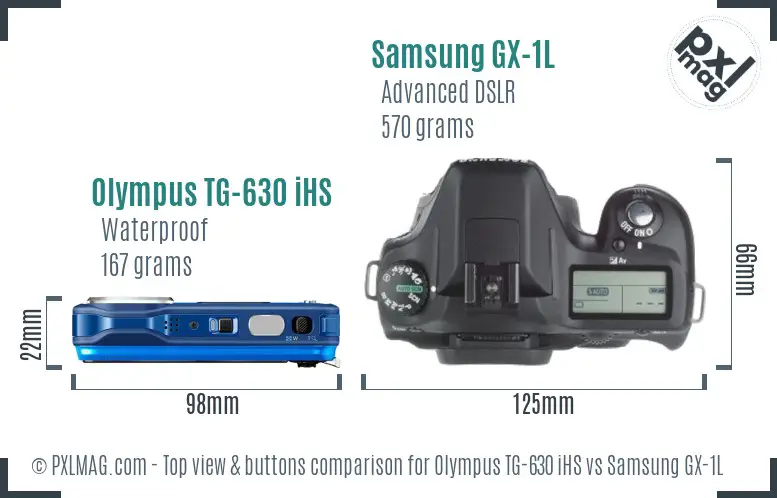 Olympus TG-630 iHS vs Samsung GX-1L top view buttons comparison