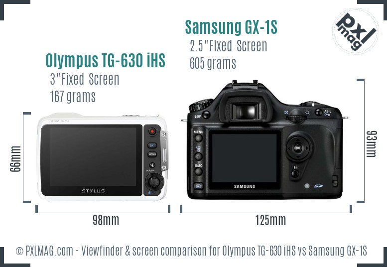 Olympus TG-630 iHS vs Samsung GX-1S Screen and Viewfinder comparison