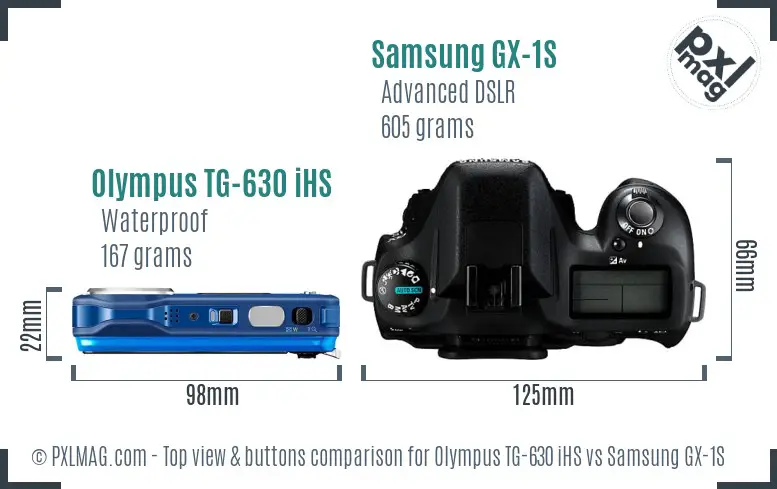 Olympus TG-630 iHS vs Samsung GX-1S top view buttons comparison