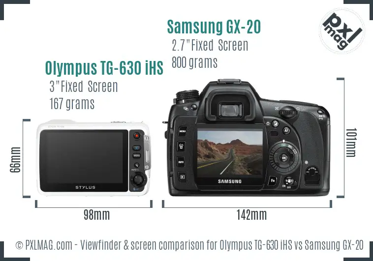 Olympus TG-630 iHS vs Samsung GX-20 Screen and Viewfinder comparison