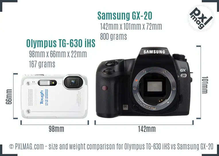 Olympus TG-630 iHS vs Samsung GX-20 size comparison