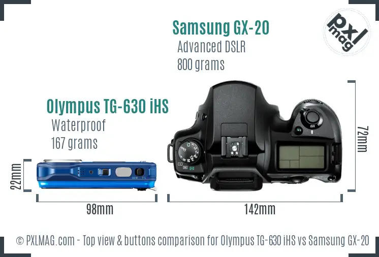 Olympus TG-630 iHS vs Samsung GX-20 top view buttons comparison