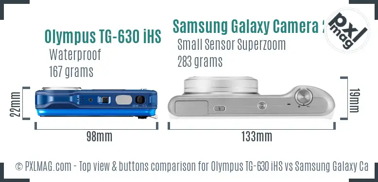 Olympus TG-630 iHS vs Samsung Galaxy Camera 2 top view buttons comparison