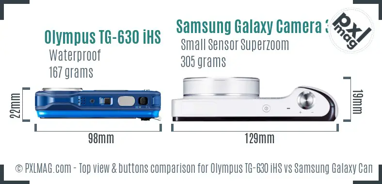 Olympus TG-630 iHS vs Samsung Galaxy Camera 3G top view buttons comparison