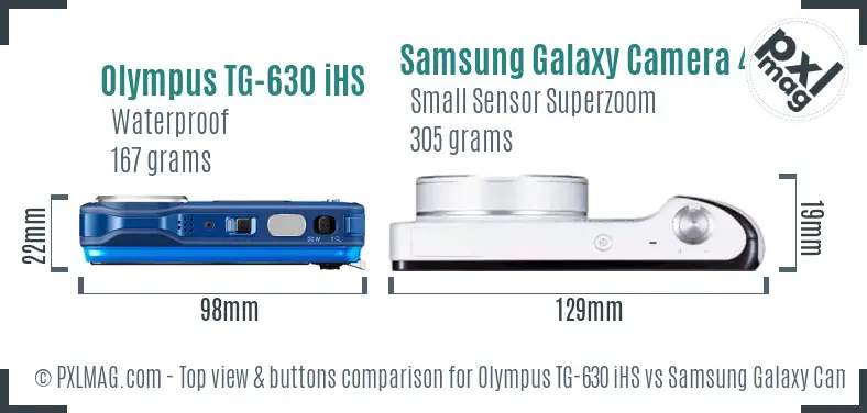 Olympus TG-630 iHS vs Samsung Galaxy Camera 4G top view buttons comparison