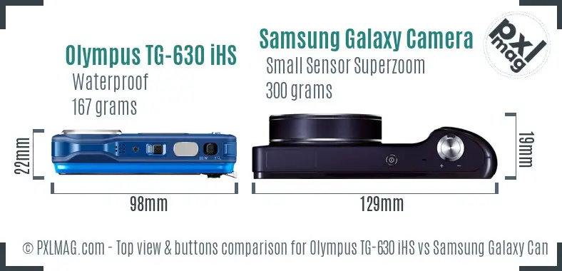 Olympus TG-630 iHS vs Samsung Galaxy Camera top view buttons comparison