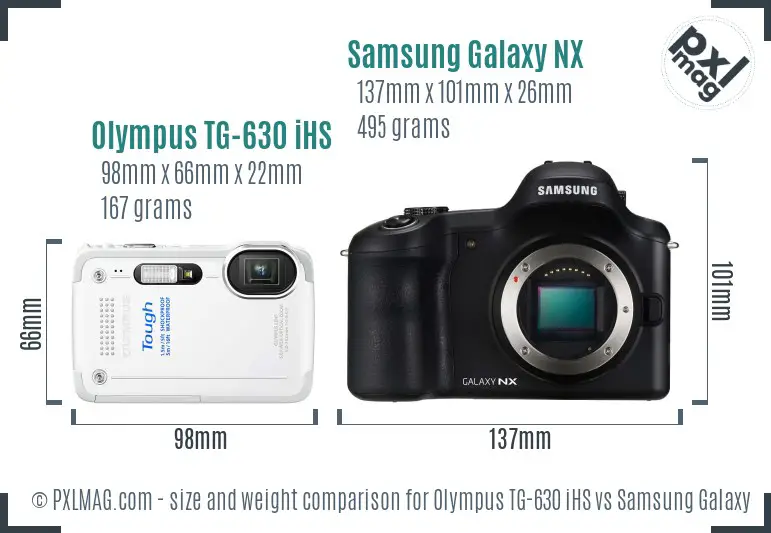 Olympus TG-630 iHS vs Samsung Galaxy NX size comparison