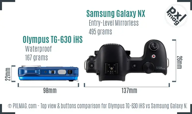 Olympus TG-630 iHS vs Samsung Galaxy NX top view buttons comparison