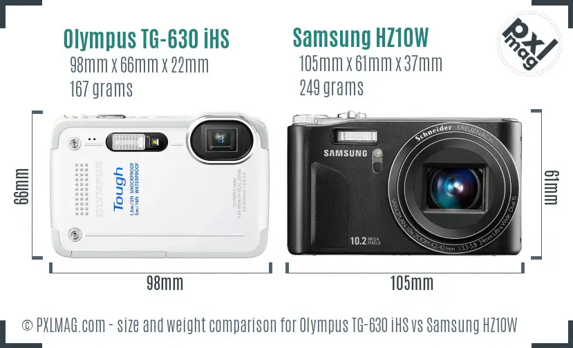 Olympus TG-630 iHS vs Samsung HZ10W size comparison