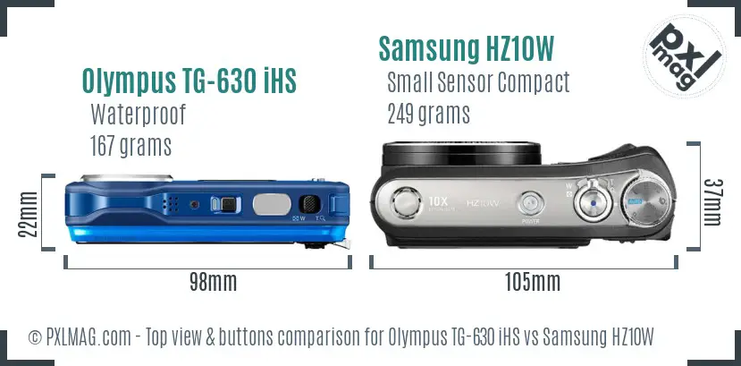 Olympus TG-630 iHS vs Samsung HZ10W top view buttons comparison