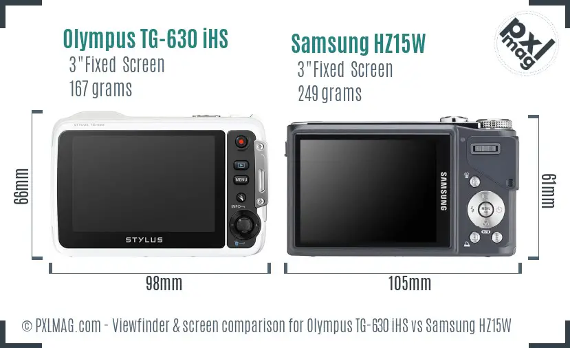 Olympus TG-630 iHS vs Samsung HZ15W Screen and Viewfinder comparison